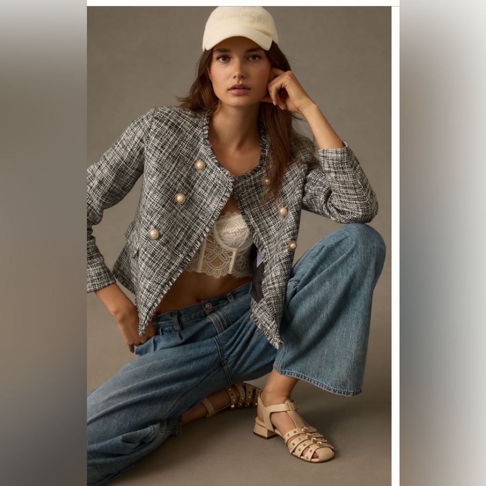 NWT Anthropologie Maeve Double-Breasted Tweed Jacket | Size 14